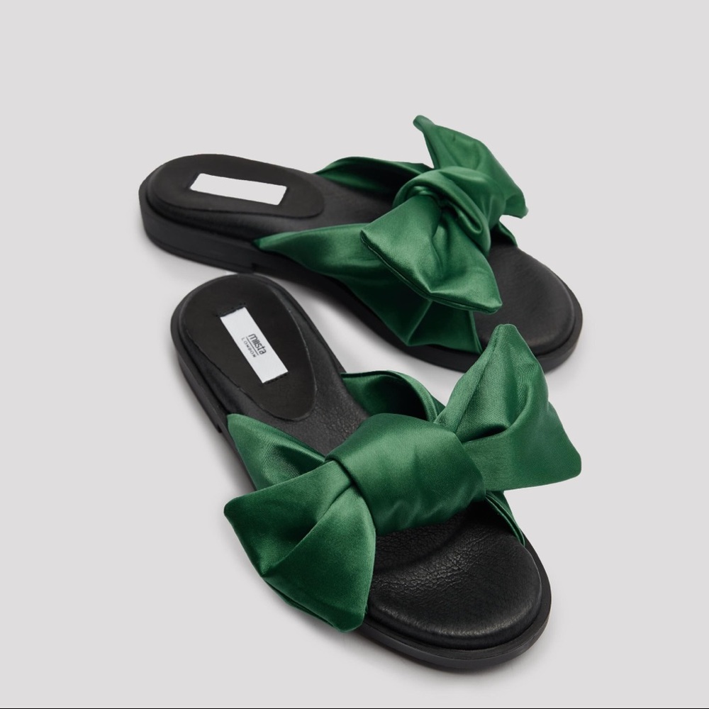 Miista Valerie Plain Green Satin Sandals